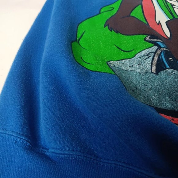 Vintage Looney Tunes Christmas Taz Santa Ho Ho Ho L Sweatshirt Blue Tultex USA - Picture 13 of 16